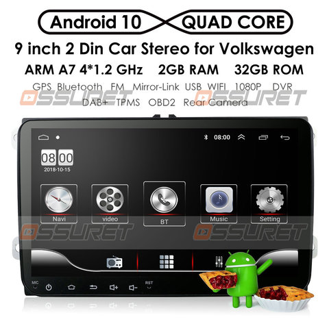 Car Android 10 2 Din radio GPS multimedia for Volkswagen Skoda Octavia golf 5 6 touran passat B6 polo tiguan yeti rapid Bora ► Photo 1/5