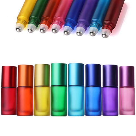1/5/10PCS 5ml Portable Frosted Colorful Essential Oil Perfume Thick Glass Roller Bottles Travel Refillable Rollerball Bottle ► Photo 1/6