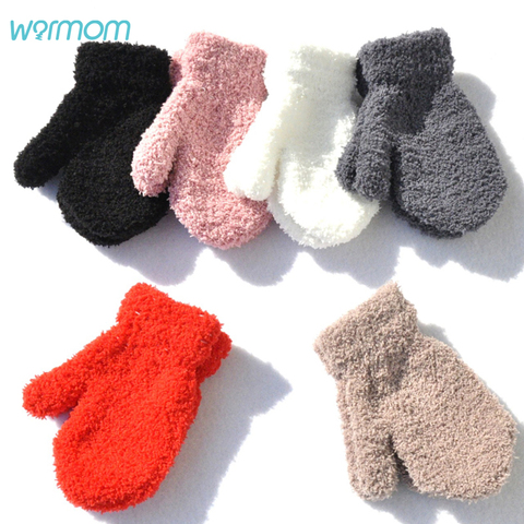 Warmom Plush Thick Warm Baby Gloves Winter Plus Velvet Mittens Children Kid Coral Fleece Full Finger Gloves For 1-4Y Kids Gloves ► Photo 1/6