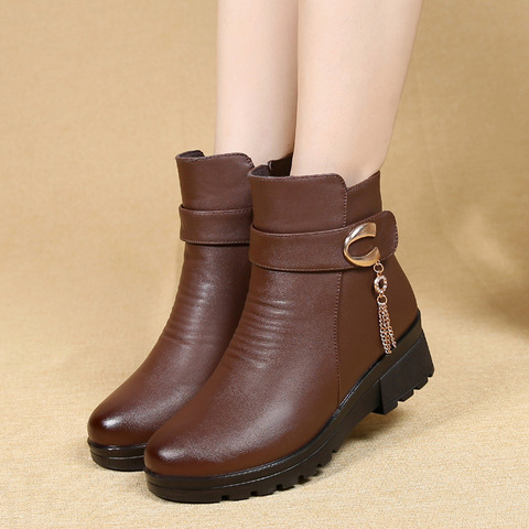 Winter Shoes New Women Boots Genuine Leather Wedge Heels Non-slip women's boots large size mother warm boots Famale Snow Boots ► Photo 1/6