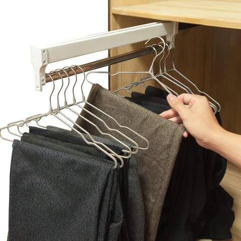 Heavy Duty Pull-Out Closet Valet Rod Adjustable Wardrobe Clothing Rail Top Mount Wardrobe Hanger Rack Bar Ball Bearing Slide ► Photo 1/6