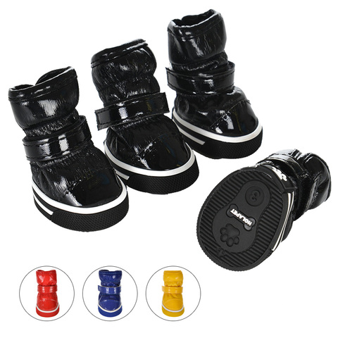 4 pcs Waterproof Winter Pet Dog Shoes Anti-slip Puppy Snow Boots Leather Dog Footwear Warm Shoes For Small Dogs Cats Chihuahua ► Photo 1/6