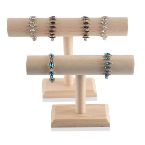 Portable Hard Wooden Bracelet Chain T-Bar Rack Jewelry Display Stand for Bangle Watch Necklace Home Organization Holder Showcase ► Photo 1/5