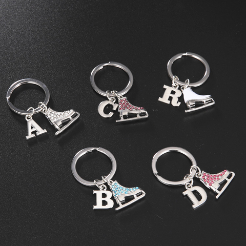 Fishhook Zircon Crystal Luxury keychain Initial 3D Ice Skate Shoes Letter Pendant 26 Enamel Gift For Woman Man Key ring Jewelry ► Photo 1/6