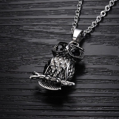 New Retro Animal Owl Branch Shape Pendant Necklace Men's Necklace Sliding Owl Pendant Metal Necklace Accessories Party Jewelry ► Photo 1/4