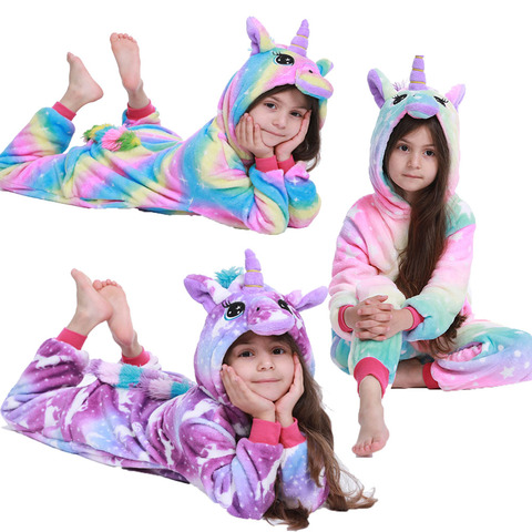 New Cosplay Onesie Unicorn Girls Party Animais Cartoon For Kids Carnival Flannel Pajama Jumpsuit Unicorn Girl 4-12Years ► Photo 1/6