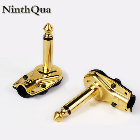 1pcs Brass Gold Plated 6.35 mm Mono 2Pole Jack 90Degree Right Angle L Type Plug 6.35mm Guitar Phono Pancake 1/4 Inch Connector ► Photo 1/6