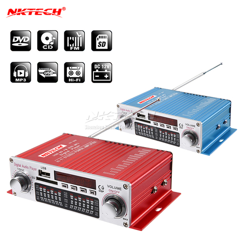 NKTECH HY-602 Car Digital Player Audio Power Amplifier 2CH 20W RMS DSP Hi-Fi Stereo TF USB FM DVD MP3 IR Remote Tone Volume Home ► Photo 1/6