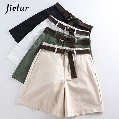 Jielur Shorts All-match 4 Solid Color Sashes Casual Shorts Women A-line High Waist Slim Short Femme Chic S-XXL Ladies Bottom ► Photo 1/6