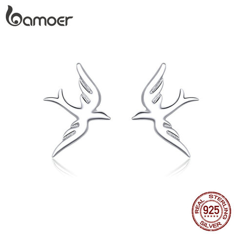 bamoer Spring Swallow Stud Earrings for Women 925 Sterling Silver Jewelry Vivid Flying Bird Earing for Girl 2022 Design BSE302 ► Photo 1/6