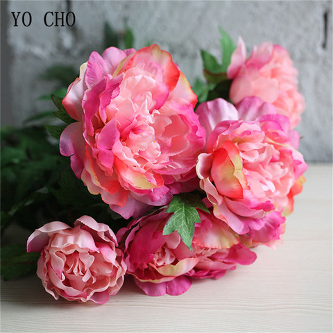 YO CHO 10 Heads Vivid Small peony Artificial Flowers Bouquet Autumn Winter Peony White Silk Fake Flower Wedding Home Decor Flore ► Photo 1/6