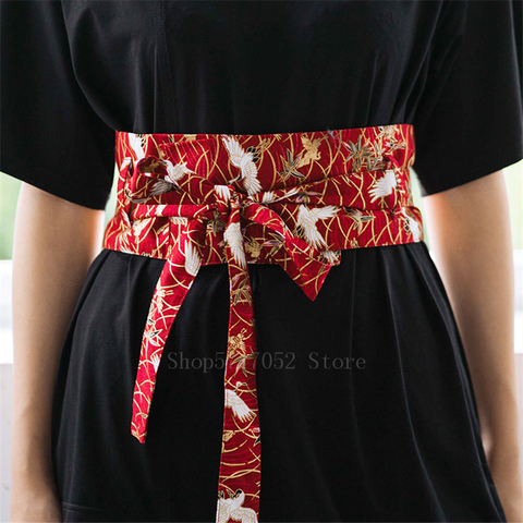 Japanese Woman Kimono Belt Original Harajuku Kanagawa Floral Printed Cummerbunds Oriental Retro Yukata Waistband 17Colors ► Photo 1/6