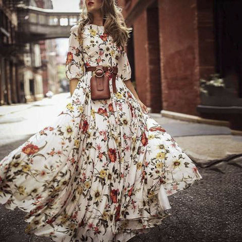 New trendy Womens Boho Summer Long Dress Floral Maxi Dress Party Evening Summer Beach Sundress Plus Size Vestidos de festa S-XL ► Photo 1/6
