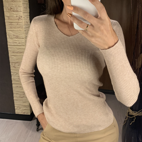 Colorfaith Ne'w 2022 Autumn Winter Women's Sweaters Pullover V-Neck Minimalist Bottoming Pink Tops Multi Colors SW1053 ► Photo 1/6