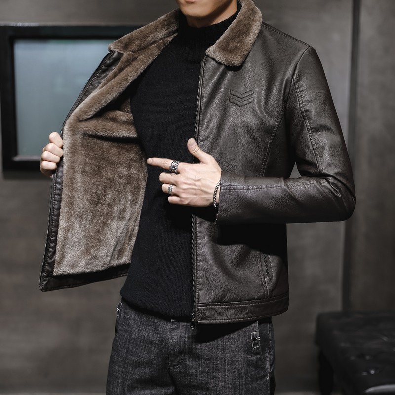 New Thick Leather Jacket Mens Winter, Faux Fur Leather Coat Mens