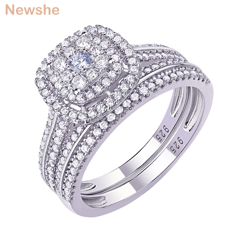 Newshe Halo Wedding Rings For Women 2Pcs Solid 925 Sterling Silver Engagement Ring Bridal Set 1.6Ct AAA Zircon Fine Jewelry ► Photo 1/5
