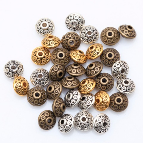 100pcs/lot Retro Tibetan Antique Silver Gold Spacer Beads for Jewelry Making  DIY Charms Beaded Bracelet