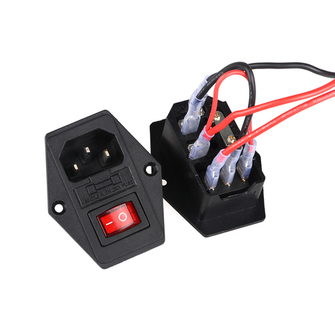 10A 250VAC 3 Pin IEC320 C14 Inlet Connector Plug Power Socket with Red Lamp Rocker Switch 10A Fuse Holder Socket Male Connector ► Photo 1/5