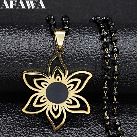 2022 Stainless Steel Gold Color Flower Necklace for Women Black Color Chain Necklace Jewerly acero inoxidable joyeria N1155S03 ► Photo 1/6