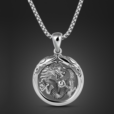 Personality Hip Hop Men Necklace 100% 925 Sterling Silver Dragon Pendant Chain Necklace  Male Vintage Element Fine Jewelry ► Photo 1/6