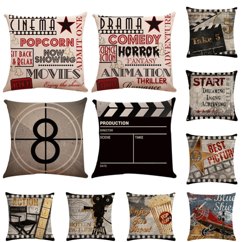 Hot Sale Retro Movie Production Film Letters Cushion Cover Postage Stamp Linen Decorative Pillows Sofa Chair Throw Pillows Case ► Photo 1/6