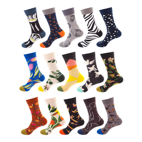 5 Pairs Lot Men Fashion Printing Harajuku Cotton Sports Running Crew Socks Women Cool Funny Hiphop Casual Pastel Pack Long Socks ► Photo 1/6