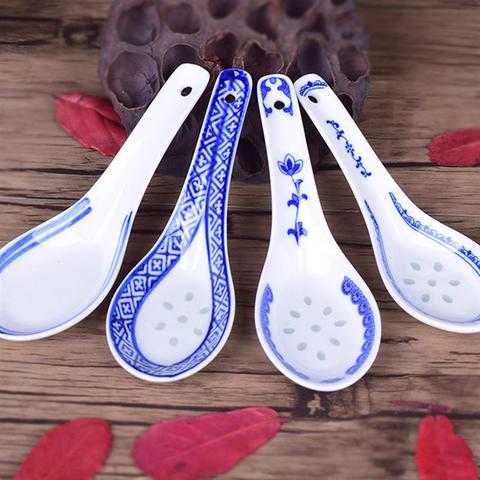 5pcs Convenient Ceramic Spoon Multi-Function Chinese Style Scoop Porridge Spoon Tableware Soup Spoon For Home Restaurant ► Photo 1/6
