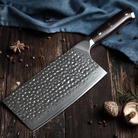 HEZHEN 7'' inch Cleaver Nakiri Kitchen Knives High Carbon Damascus Stainless Steel Big Butcher Sharp Blade Comfortable Handle ► Photo 1/6