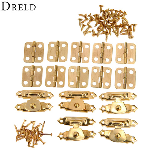 5Pcs Antique Gold Jewelry Wooden Box Case Toggle Hasp Latch +10Pcs Cabinet Hinges  Iron Vintage Hardware Furniture Accessories ► Photo 1/6
