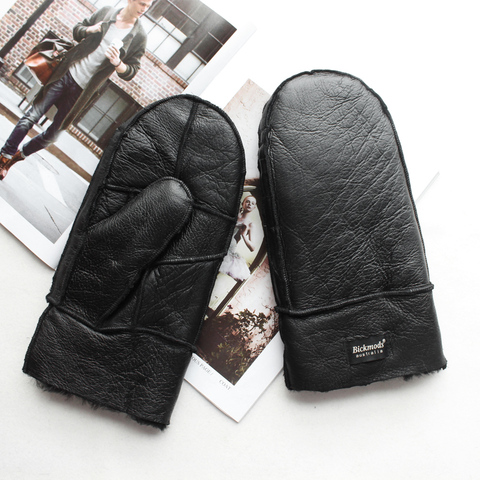 Bickmods New Men's Fur Leather Gloves Black Increase Thickening Style Wool lining Winter Fashion Keep Warm Mittens ► Photo 1/6