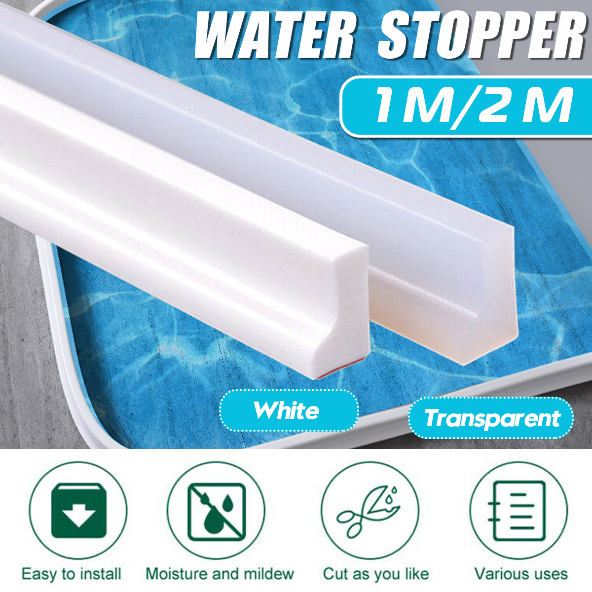 1-3M Bathroom Water Stopper Silicone Retaining Strip Water Shower Dam Flood  Barrier Dry And Wet Separation Blocker