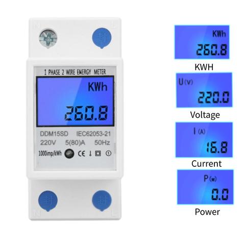 DDM15SD Electronic Power Meter 5-80A LCD Backlight Digital DIN Rail Energy Meter Single Phase Two Wire Electronic KWh Meter ► Photo 1/6