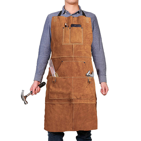 Cowhide Real Leather Work Shop Apron with 6 Tool Pockets Heat & Flame Resistant Durable Heavy Duty Welding Apron for Men Women ► Photo 1/6