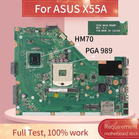 X55A HM70 For ASUS X55A Laptop motherboard REV 2.1 SJTNV PGA 989 DDR3 Notebook Mainboard ► Photo 1/6