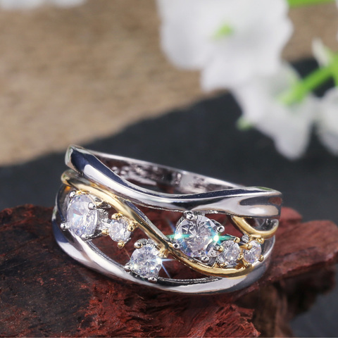 Huitan Rings With Sevral Crystal Stones Setting Two Tone Cirrus Twist Winding Finger Rings For Women Wholesale Jewelry Rings ► Photo 1/4