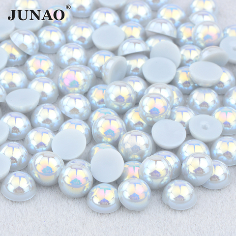 JUNAO 2 4 6 8 10 12 14mm Gray AB Flatback Imitation Pearl Half Round Beads Glue On Crystal Stones Stickers Nail Art Decoration ► Photo 1/6