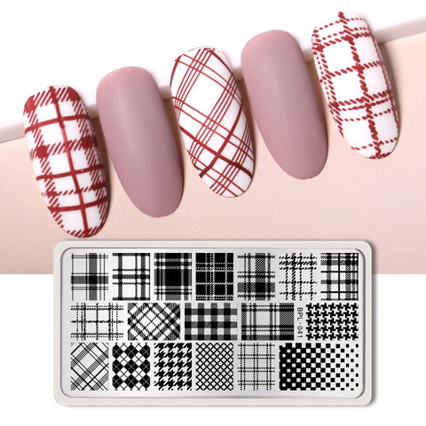 BORN PRETTY Rectangle Plaid Stripe Pattern Nail Stamping Plates Stamp Template Stainless Steel Nail Art  Printing Tool ► Photo 1/6