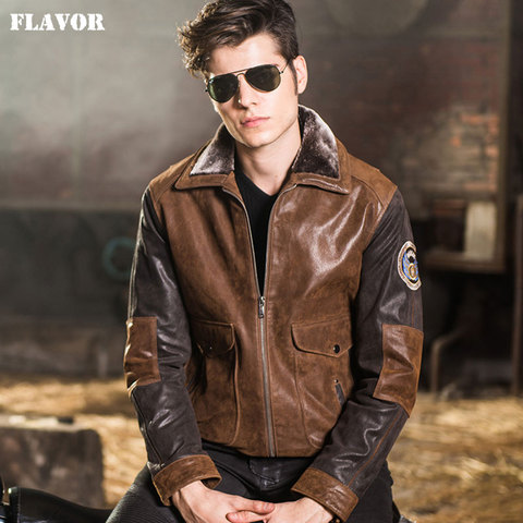 2016 Men's air force flight jackets real leather jacket pigskin Genuine Leather jacket men leather coat padding cotton ► Photo 1/6