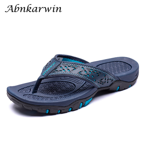 Summer Leather Mens Slippers Outdoor Hard-wearing Flip Flops Men Beach Slipper Flip Flop Chanclas Hombre Big Size News 2022 ► Photo 1/6