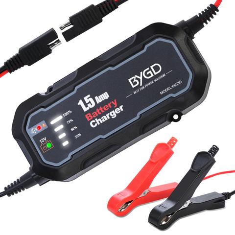 BYGD Automatic Battery Trickle Charger, Portable 12V 1500mA Smart Battery Charger with LED Charging State Lights (1.5A) ► Photo 1/1