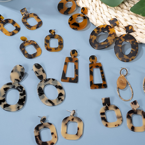 2022 Geometric Acrylic Resin Leopard Dangle Earring For Women Fashion Statement Geometric Round Acetate Earrings Wedding Jewelry ► Photo 1/6