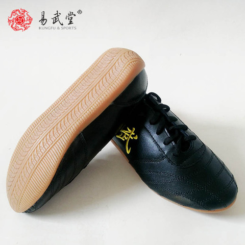 Yiwutang Chinese Kung fu shoes black Tai chi and Taiji shoes Leather Wu shu for  men or  woman Martial arts products  taekwondo ► Photo 1/6