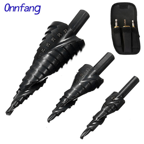 3pcs HSS Cobalt Step Stepped Drill Bit Set 4-32MM Triangle Shank Hole Nitrogen High Speed Steel Spiral For Metal Steel ► Photo 1/5