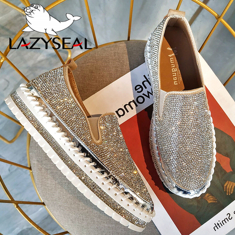 LazySeal Crystal Diamonds Women Flats Bling Woman Shoes Rhinestone Ladies Casual Shoes Round Toe Slip-on Platform Shoes ► Photo 1/6