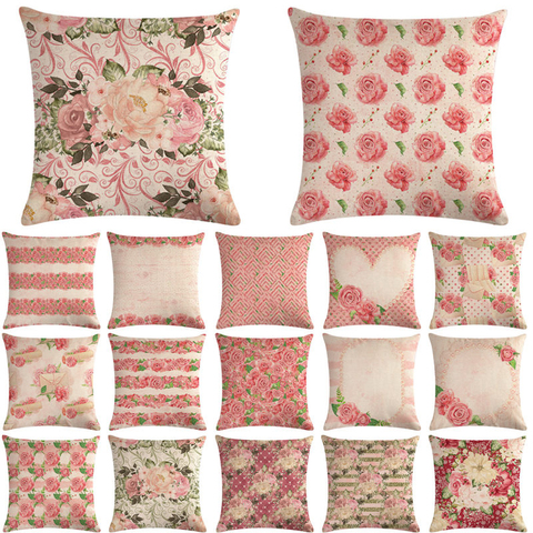 1 Pcs Pink Flower Pattern Cotton Linen Throw Pillow Cushion Cover Car Home Sofa Bed Decorative Pillowcase Funda Cojin 40646 ► Photo 1/6