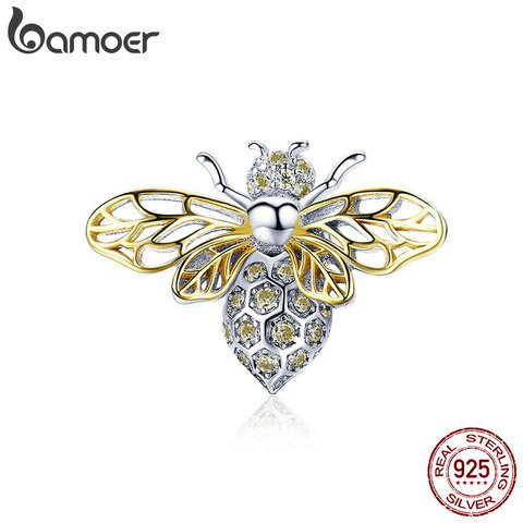 BAMOER Hot Sale Authentic 925 Sterling Silver Crystal Bee Beads Charms fit for Original Charms Women Luxury DIY Jewelry BSC067 ► Photo 1/6