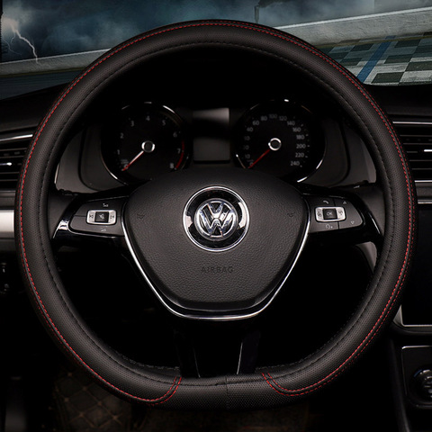 KKYSYELVA 38CM D O Shape Micro Fiber Leathe Car Steering Wheel Cover Four Seasons Steering Wheel Hubs For Interior Accessories ► Photo 1/6