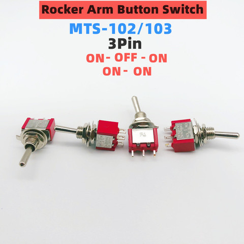 5Pcs MTS-102/103 Red 3Pin 6MM Rocker switch 2A 250V 5A120V ON-OFF-ON ON-ON lock Toggle Switch power switch button ► Photo 1/6