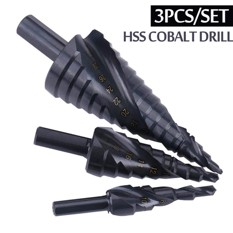4-32/4-20/4-12MM HSS Cobalt Step Drills Nitrogen High Speed Steel Spiral for Metal Cone Drill Bit Set Triangle Shank Hole Cutter ► Photo 1/6