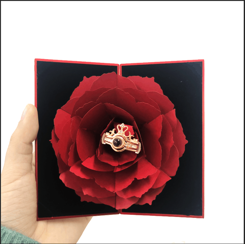 Dropshipping 100 Languages I Love You Projection Ring Two In One Crown Rings with Rose Flower Box for Women Wedding Jewelry Gift ► Photo 1/4